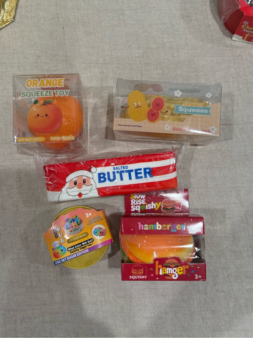 NWT Squishy Bundle 5 Crunchy Peanut Orange Mini Sugar Dumpling Hamburger Butter